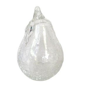Vintage Clear Crackle Glass Hand Blown Pear 4" Decorative Figurine